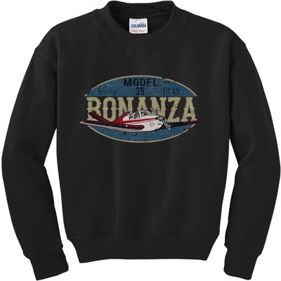 Model 35 Bonanza Since 1945 Retro Vintage Airplane Pilot Kids Sweatshirt