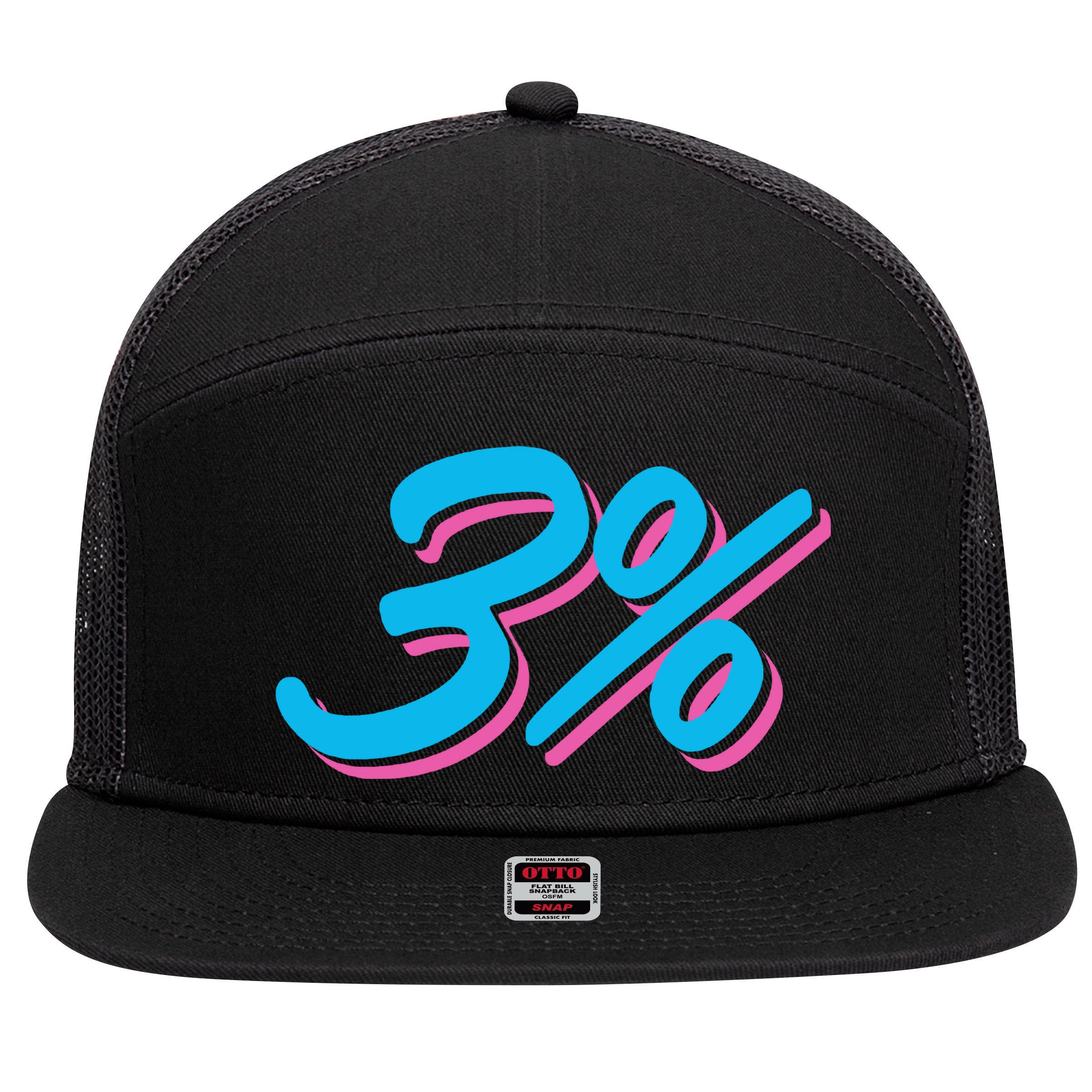 Miami 3% Chance 7 Panel Mesh Trucker Snapback Hat