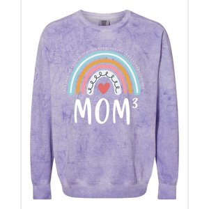 Mom 3 Funny Gift Mama Of Three Triplet Mom Rainbow Gift Colorblast Crewneck Sweatshirt