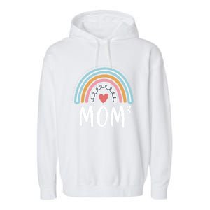 Mom 3 Funny Gift Mama Of Three Triplet Mom Rainbow Gift Garment-Dyed Fleece Hoodie