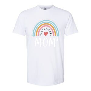 Mom 3 Funny Gift Mama Of Three Triplet Mom Rainbow Gift Softstyle CVC T-Shirt