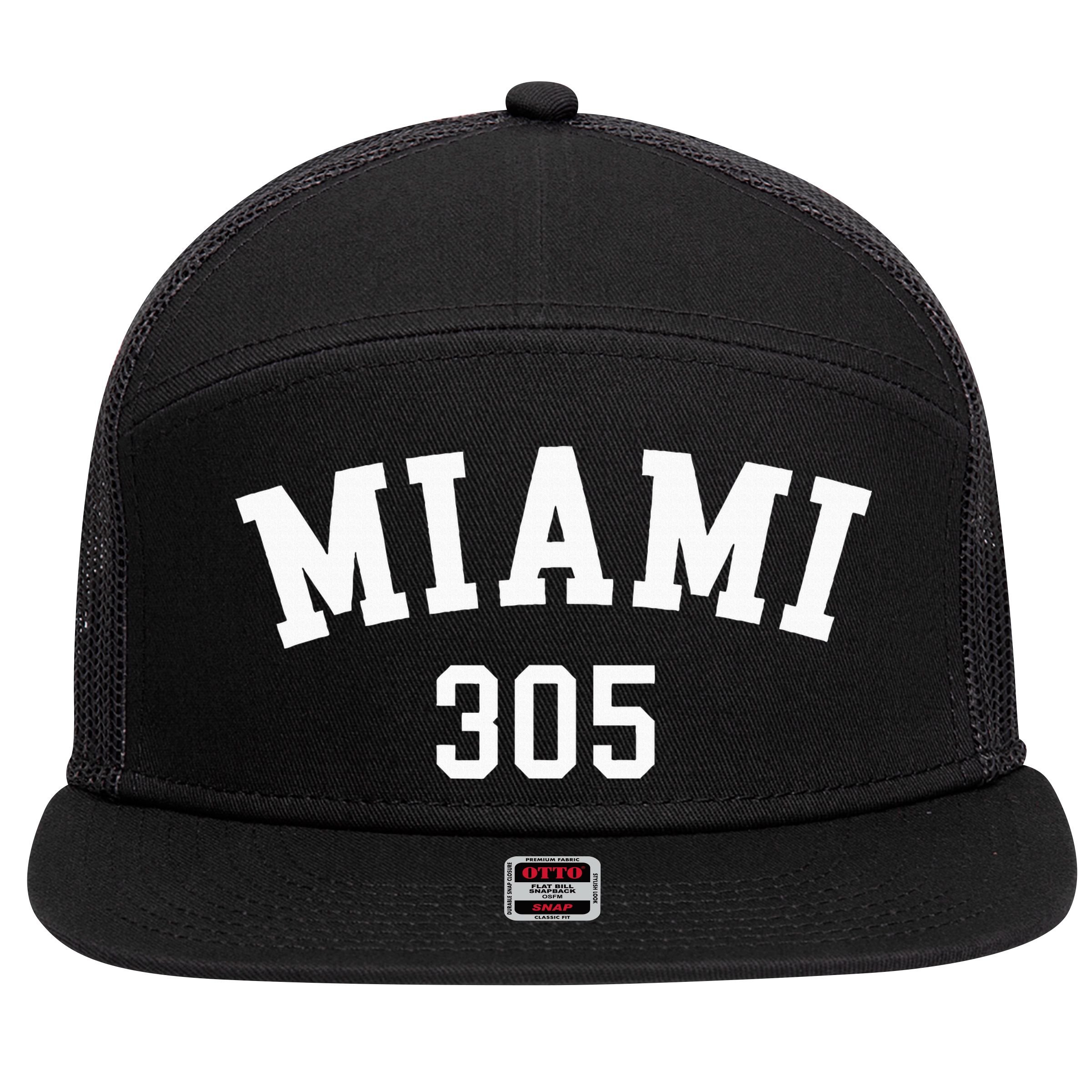 Miami 305 Usa American College Font 7 Panel Mesh Trucker Snapback Hat