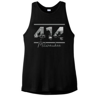 Milwaukee 414 Area Code Skyline Wisconsin Vintage Ladies PosiCharge Tri-Blend Wicking Tank