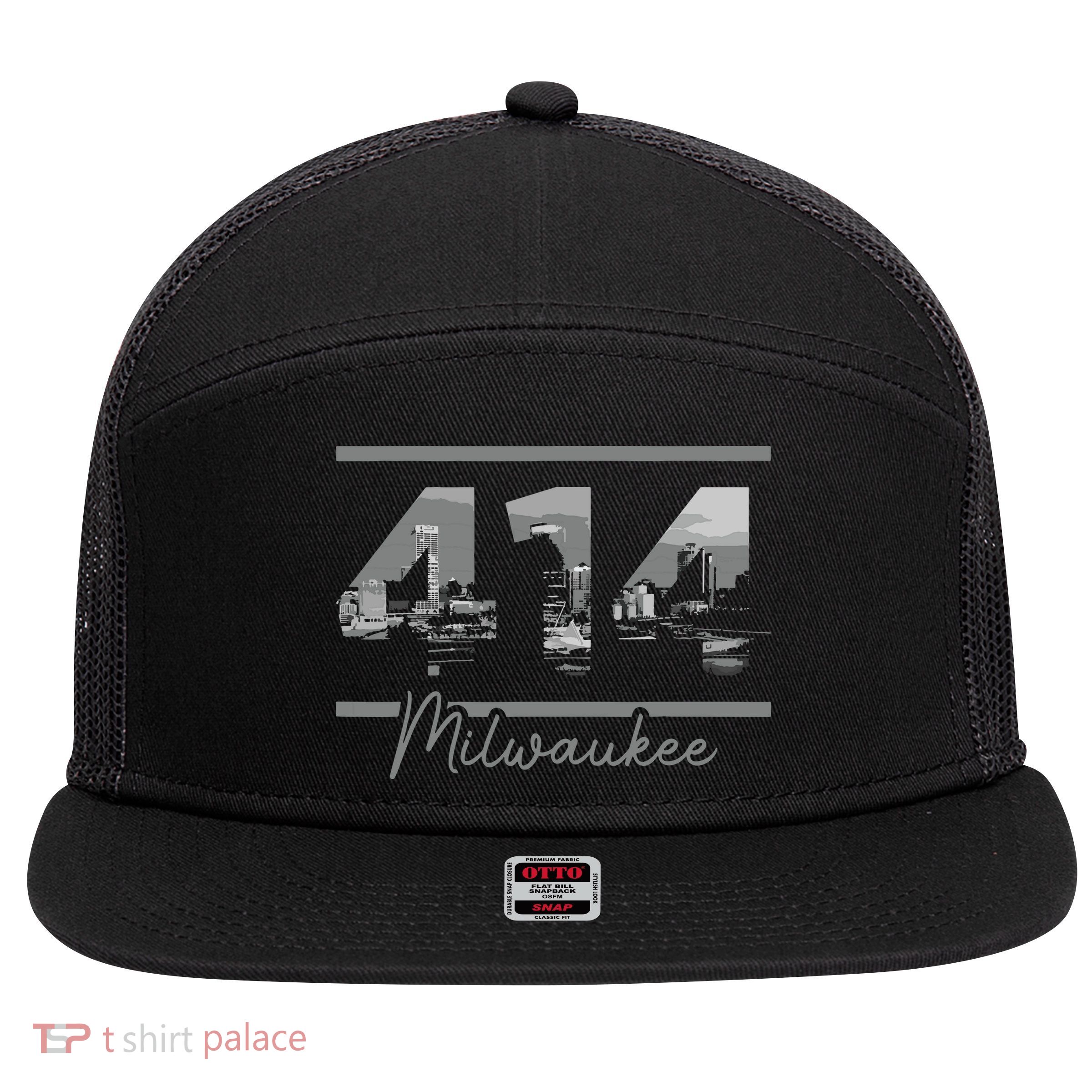 Milwaukee 414 Area Code Skyline Wisconsin Vintage 7 Panel Mesh Trucker Snapback Hat