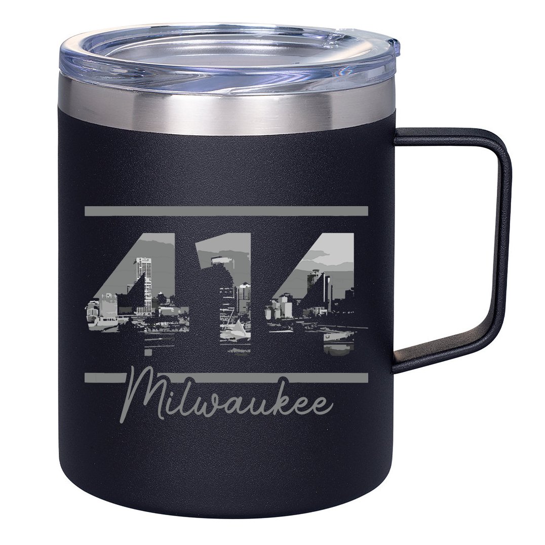 Milwaukee 414 Area Code Skyline Wisconsin Vintage 12oz Stainless Steel Coffee Mug