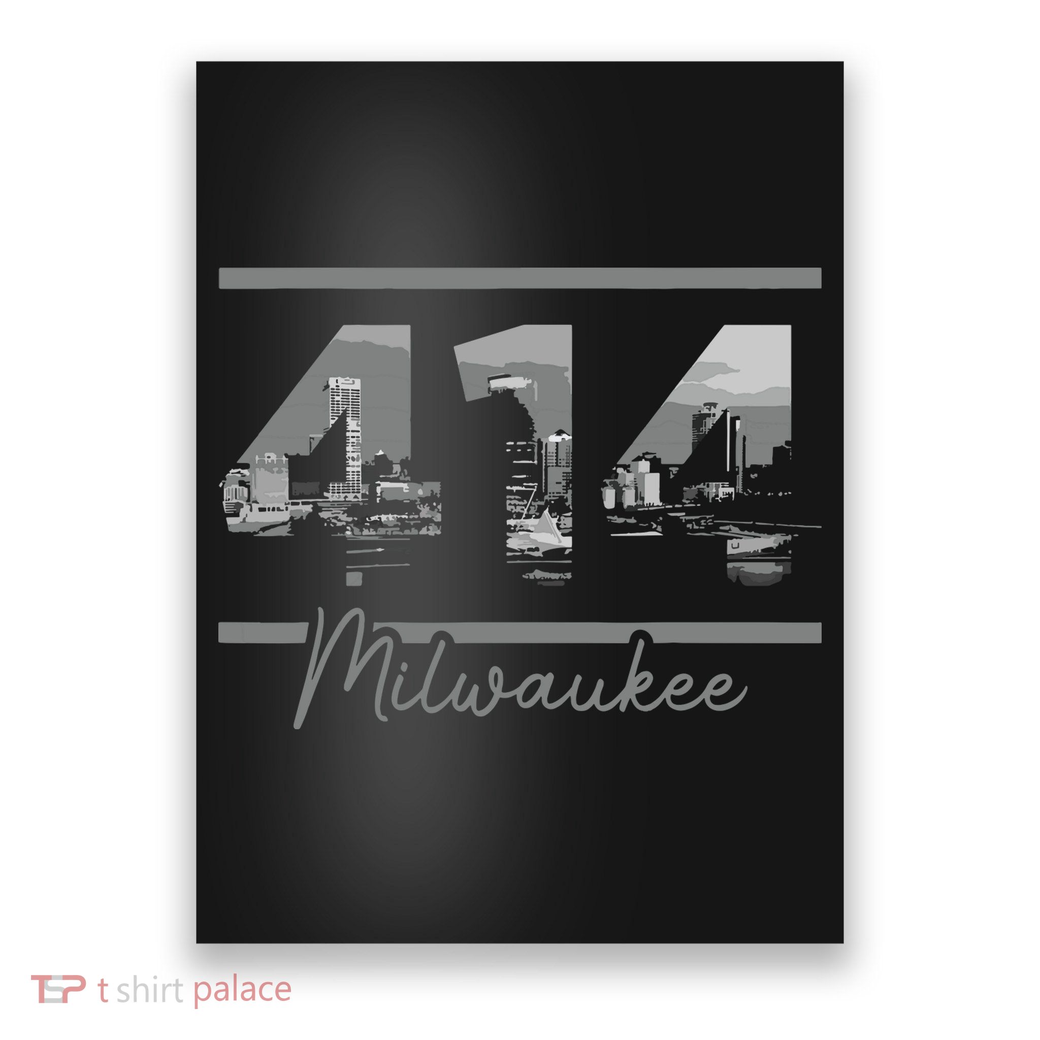 Milwaukee 414 Area Code Skyline Wisconsin Vintage Poster