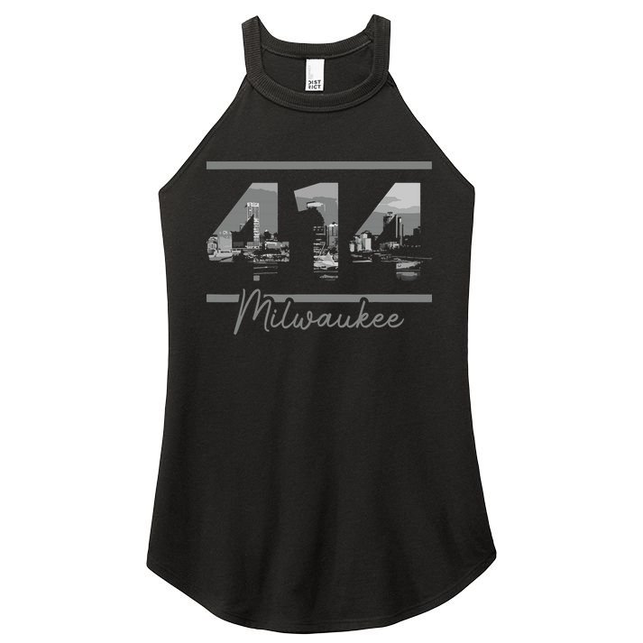 Milwaukee 414 Area Code Skyline Wisconsin Vintage Women's Perfect Tri Rocker Tank
