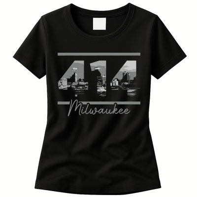 Milwaukee 414 Area Code Skyline Wisconsin Vintage Womens T-Shirt