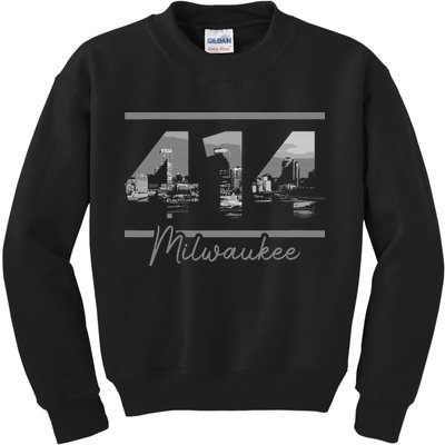 Milwaukee 414 Area Code Skyline Wisconsin Vintage Kids Sweatshirt