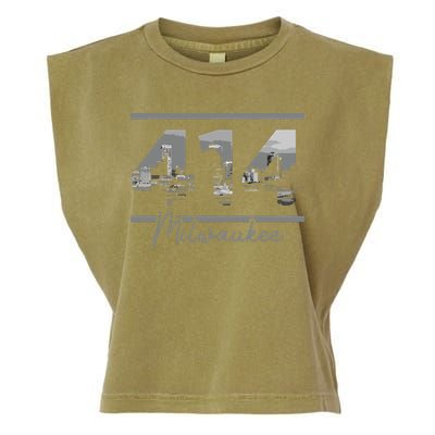 Milwaukee 414 Area Code Skyline Wisconsin Vintage Garment-Dyed Women's Muscle Tee