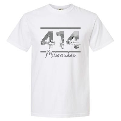 Milwaukee 414 Area Code Skyline Wisconsin Vintage Garment-Dyed Heavyweight T-Shirt