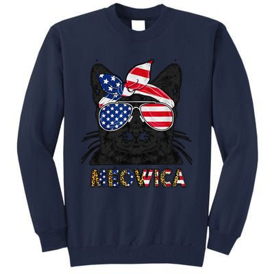 Meowica 4th July Cat American Flag Patriotic Tee Plus Size Tall Sweatshirt