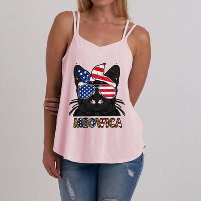 Meowica 4th July Cat American Flag Patriotic Tee Plus Size Women's Strappy Tank