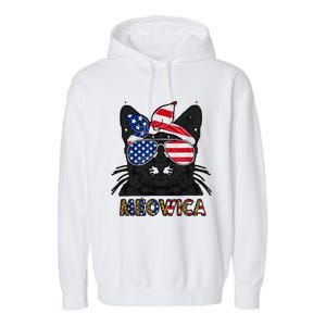 Meowica 4th July Cat American Flag Patriotic Tee Plus Size Garment-Dyed Fleece Hoodie