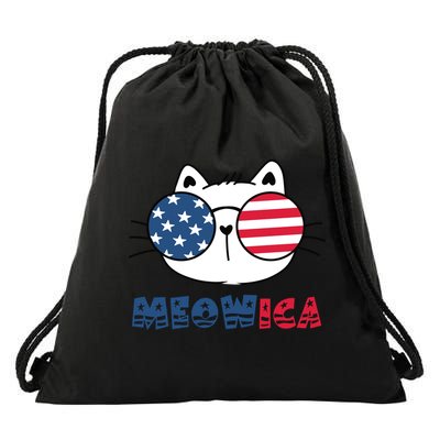 Meowica Cat 4th Of July Memorial Day Gift Drawstring Bag