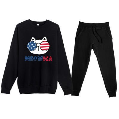 Meowica Cat 4th Of July Memorial Day Gift Premium Crewneck Sweatsuit Set