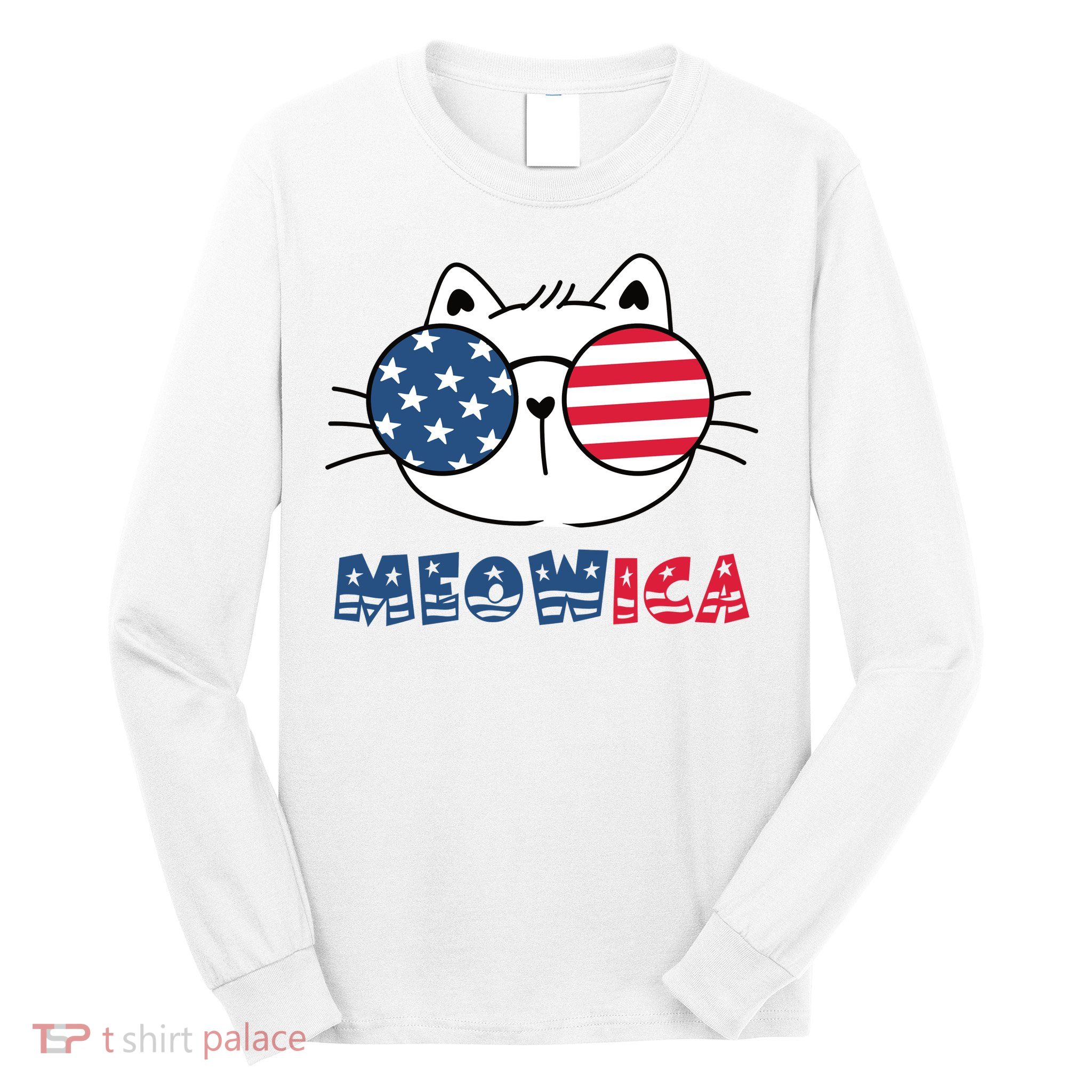 Meowica Cat 4th Of July Memorial Day Gift Long Sleeve Shirt