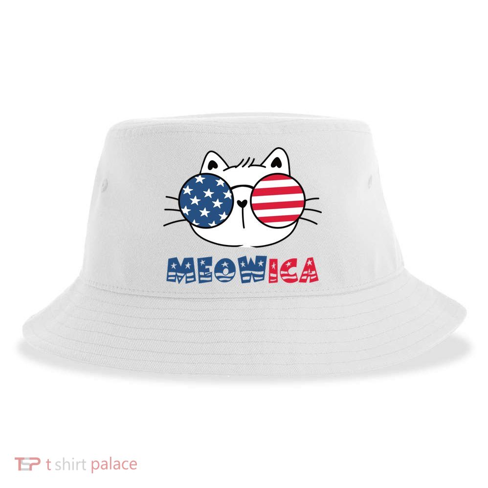 Meowica Cat 4th Of July Memorial Day Gift Sustainable Bucket Hat