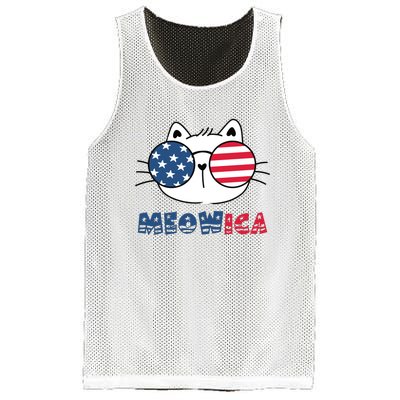 Meowica Cat 4th Of July Memorial Day Gift Mesh Reversible Basketball Jersey Tank