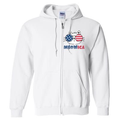 Meowica Cat 4th Of July Memorial Day Gift Full Zip Hoodie