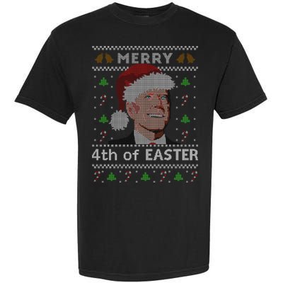 Merry 4th Of Easter Funny Biden Confusion Ugly Christmas Garment-Dyed Heavyweight T-Shirt