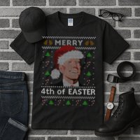 Merry 4th Of Easter Funny Biden Confusion Ugly Christmas Tall T-Shirt