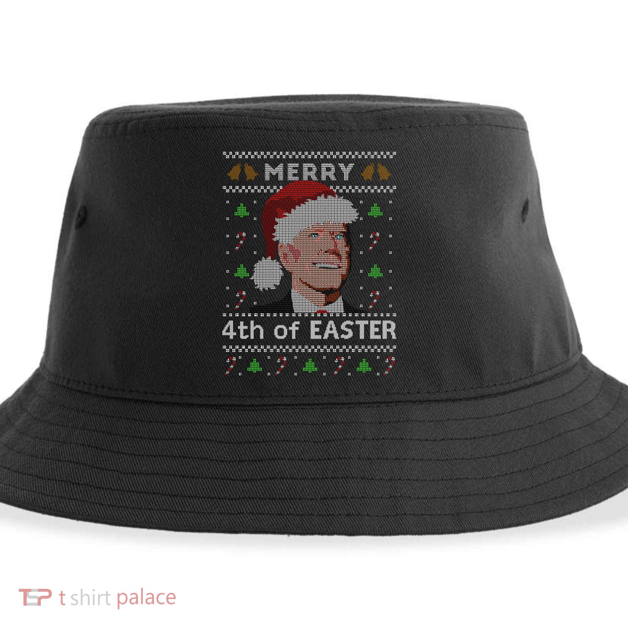 Merry 4th Of Easter Funny Biden Confusion Ugly Christmas Sustainable Bucket Hat
