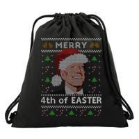Merry 4th Of Easter Funny Biden Confusion Ugly Christmas Drawstring Bag
