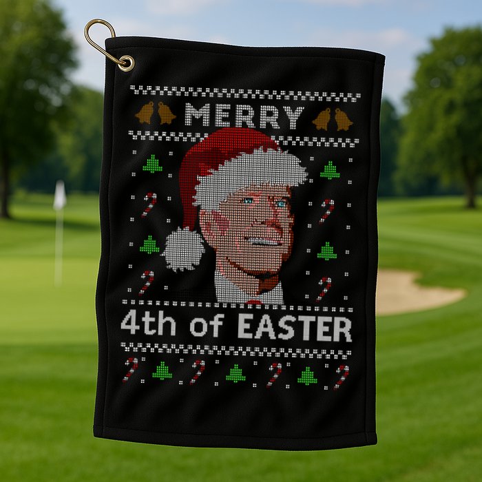 Merry 4th Of Easter Funny Biden Confusion Ugly Christmas Golf Towel
