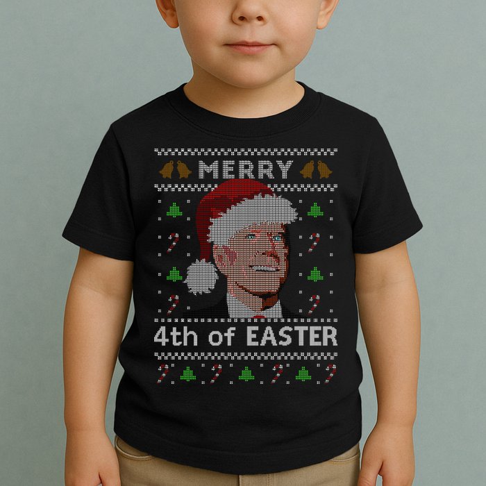 Merry 4th Of Easter Funny Biden Confusion Ugly Christmas Toddler T-Shirt
