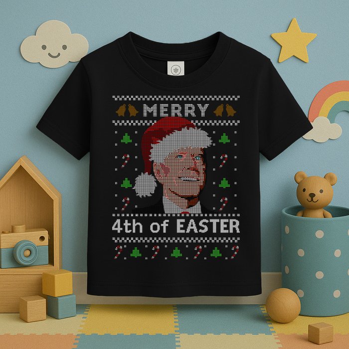 Merry 4th Of Easter Funny Biden Confusion Ugly Christmas Toddler T-Shirt