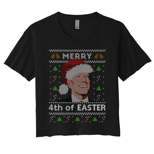 Merry 4th Of Easter Funny Biden Confusion Ugly Christmas Crop Top