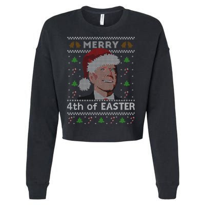 Merry 4th Of Easter Funny Biden Confusion Ugly Christmas Cropped Pullover Crew