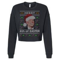 Merry 4th Of Easter Funny Biden Confusion Ugly Christmas Cropped Pullover Crew