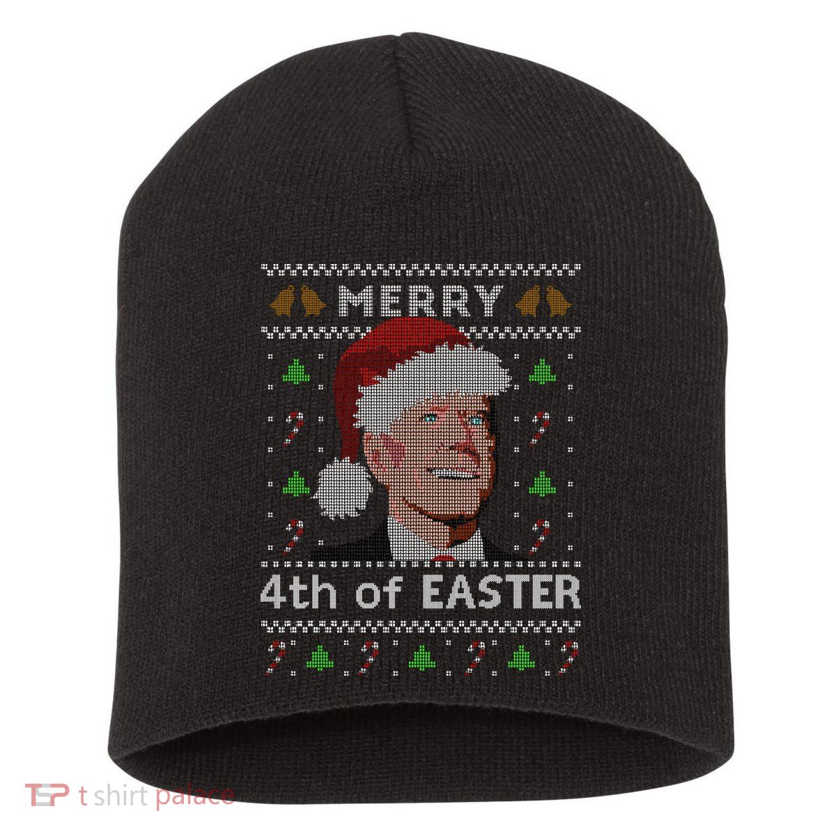 Merry 4th Of Easter Funny Biden Confusion Ugly Christmas Short Acrylic Beanie
