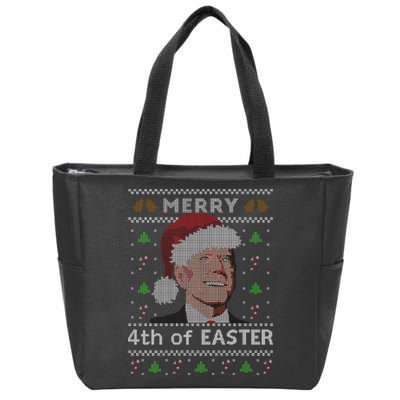 Merry 4th Of Easter Funny Biden Confusion Ugly Christmas Zip Tote Bag