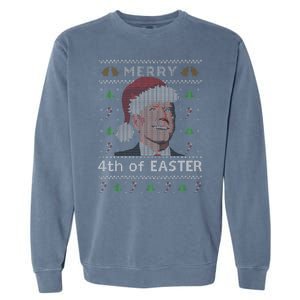 Merry 4th Of Easter Funny Biden Confusion Ugly Christmas Garment-Dyed Sweatshirt