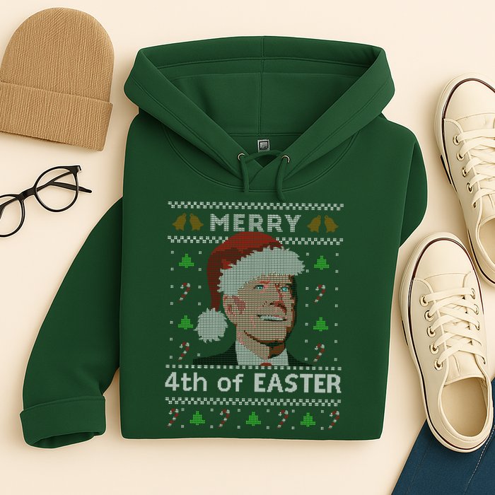 Merry 4th Of Easter Funny Biden Confusion Ugly Christmas Hoodie
