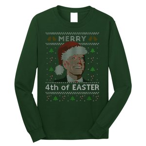 Merry 4th Of Easter Funny Biden Confusion Ugly Christmas Long Sleeve Shirt