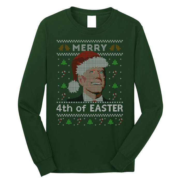 Merry 4th Of Easter Funny Biden Confusion Ugly Christmas Long Sleeve Shirt