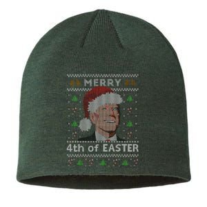 Merry 4th Of Easter Funny Biden Confusion Ugly Christmas Sustainable Beanie