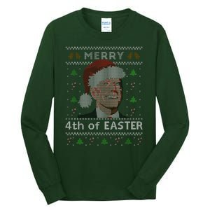 Merry 4th Of Easter Funny Biden Confusion Ugly Christmas Tall Long Sleeve T-Shirt