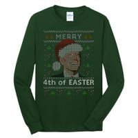 Merry 4th Of Easter Funny Biden Confusion Ugly Christmas Tall Long Sleeve T-Shirt