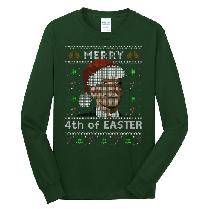 Merry 4th Of Easter Funny Biden Confusion Ugly Christmas Tall Long Sleeve T-Shirt