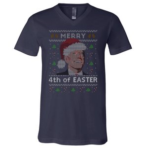 Merry 4th Of Easter Funny Biden Confusion Ugly Christmas V-Neck T-Shirt