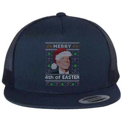 Merry 4th Of Easter Funny Biden Confusion Ugly Christmas Flat Bill Trucker Hat