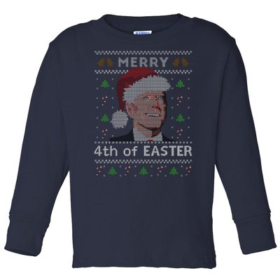 Merry 4th Of Easter Funny Biden Confusion Ugly Christmas Toddler Long Sleeve Shirt