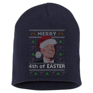 Merry 4th Of Easter Funny Biden Confusion Ugly Christmas Short Acrylic Beanie