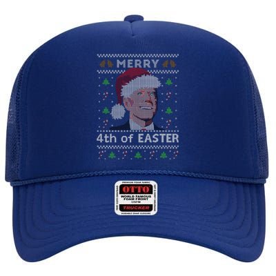 Merry 4th Of Easter Funny Biden Confusion Ugly Christmas High Crown Mesh Back Trucker Hat