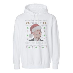 Merry 4th Of Easter Funny Biden Confusion Ugly Christmas Garment-Dyed Fleece Hoodie